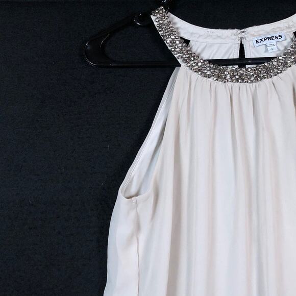 Express Womens Blouse Champagne Bejeweled High Neck Flowy Sleeveless Small - Picture 4 of 12